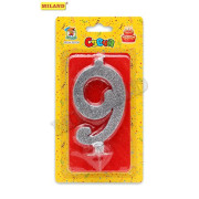 Свеча для торта Серебряный глиттер (малая) Цифра 9