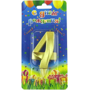 Свеча Цифра, 4 Грани, Золото, 7 см, 1 шт.
