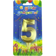 Свеча Цифра, 5 Грани, Золото, 7 см, 1 шт.