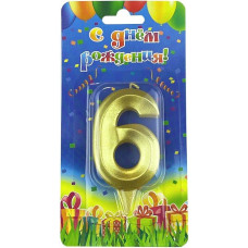 Свеча Цифра, 6 Грани, Золото, 7 см, 1 шт.