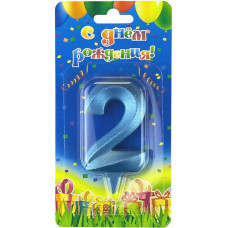 Свеча Цифра, 2 Грани, Синяя бирюза, 7 см, 1 шт.