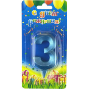 Свеча Цифра, 3 Грани, Синяя бирюза, 7 см, 1 шт.
