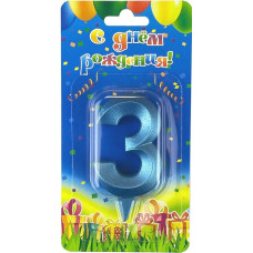 Свеча Цифра, 3 Грани, Синяя бирюза, 7 см, 1 шт.