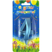 Свеча Цифра, 4 Грани, Синяя бирюза, 7 см, 1 шт.