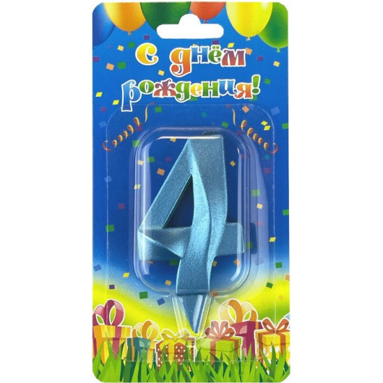 Свеча Цифра, 4 Грани, Синяя бирюза, 7 см, 1 шт.