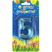 Свеча Цифра, 5 Грани, Синяя бирюза, 7 см, 1 шт.