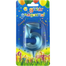 Свеча Цифра, 5 Грани, Синяя бирюза, 7 см, 1 шт.