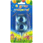Свеча Цифра, 8 Грани, Синяя бирюза, 7 см, 1 шт.