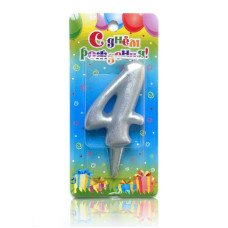 Свеча тортовая цифра "Универсальная. Серебряная" 4 /1 шт/