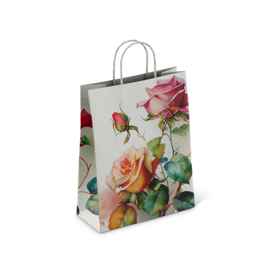 Пакет бумажный 100 г/м2 крученые ручки 350*260*150 Розы (250, 0)