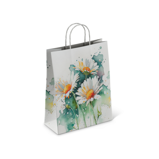 Пакет бумажный 100 г/м2 крученые ручки 450*350*150 Ромашки (250, 0)