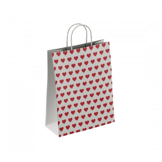Пакет бумажный 100 г/м2  крученые ручки 250*220*120 Сердца (100, 0)