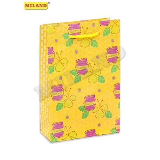 Пакет подарочный, ламинированный. 13*18*6.5 см  Бочонки меда