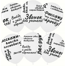 Шар (12''/30 см) Школьные цитаты, Белый (200), пастель, 5 ст, 25 шт.