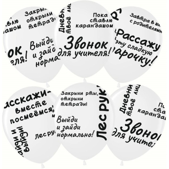Шар (12''/30 см) Школьные цитаты, Белый (200), пастель, 5 ст, 25 шт.